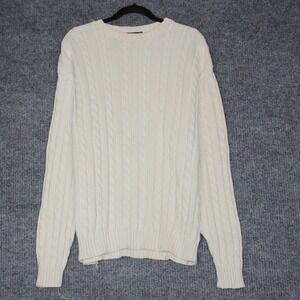 Vintage Andrew Rohan Mens 4X Cream Cable Knit Cotton Sweater Ivory